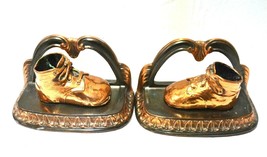 Vintage Art Deco Bookends Bronze Baby Shoes Booties Book Ends Mid-Century 1950&#39;s - £17.92 GBP