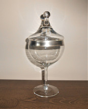 Vintage Glass Compote With Lid Silver Band Candy Holder Home Decor  - $24.75