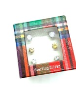Box of Three Sets of Pair CZ Gemstone Signed 925 Sterling Silver Stud Ea... - $58.37 CAD