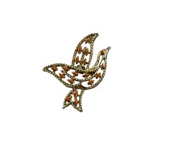 Vintage Gold Tone Orange Enamel Dove Bird Brooch Pin Unsigned 1.5&quot; X 2&quot; ... - $14.85