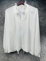 Eri + Ali Womens Blouse White Large Ruffle Trim Chiffon Long Sleeve Pullover - £15.86 GBP