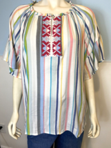 Vintage America Women&#39;s Striped &amp; Embroidered Peasant Blouse Sz 1X NWT - £14.88 GBP