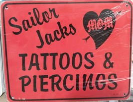 Sailor Jacks Tattoos &amp; Piercings 8”x10” Metal Street Sign  - £10.27 GBP