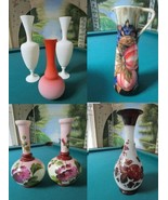 Milk Glass Bristol Vintage Hand Painted Orange White Frosted Vases Flora... - $2,374.66 MXN