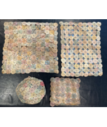 4 Pcs.  Primitive Yo Yo  Pennies Circles Doll Quilt Square Runner Pillow... - $64.74 CAD