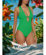 Becca Women&#39;s Modern Edge Textured Plunging-Neck Swimsuit Verde Green RE... - €29,66 EUR