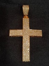 14k or Jaune Plaqué 925 Argent Homme Grande Croix 3ct Simulé Diamants 3x1.5” - £73.55 GBP