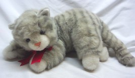 Vintage 1995 Ty Classic Gray Tabby Cat W/ Red Bow 15" Stuffed Animal Toy - $29.70