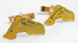 Vintage Mid-Century Florida State Enamel Gold Tone Cufflinks - $19.79