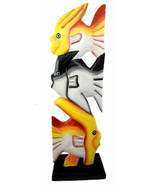 Balinese Wood Handicrafts Stacked Tropical Colorful Fish Family Figurine... - $42.09 CAD