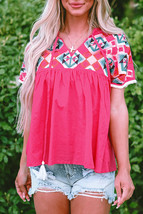 Zayla Embroidered Tassel Tie V Neck Blouse - $26.39