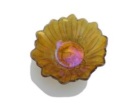 Vintage Indiana Co Amber Carnival Glass Set Of 2 Lily Pons Pattern 7” Ro... - £15.75 GBP
