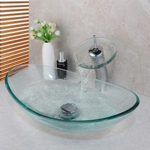 Oval Bathroom Sink Clear Vessel Sink With Waterfall Faucet And Drain Combo From - £132.83 GBP