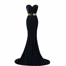 Kivary Sweetheart Mermaid Long Velvet Prom Dress Gold Sash Evening Party Gown Da - £94.34 GBP