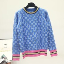 Winter new loose knit sweater korean style pullover round neck geometric clash jacquard thumb200