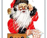 Natale Babbo Natale Su Radio Cuffie Con Nome List Goffrato DB Cartolina R10 - £5.60 GBP