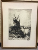 Antique Hedley Fitton &quot;Ancient Landmarks&quot; Original Etching Signed 2 Windmills - £60.35 GBP