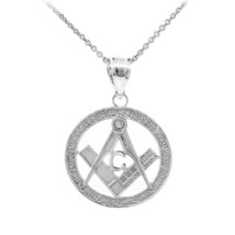 Sterling Silver Freemason Round Masonic Medallion Pendant Necklace Made in USA - £23.11 GBP+