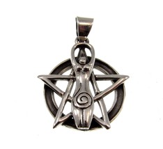Handcrafted Solid 925 Sterling Silver Spiral Goddess Pentacle Pentagram Pendant  - £26.18 GBP