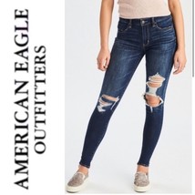 American Eagle AEO Jeans Women 0 Ripped Distressed Skinny Stretch Denim Blue - £22.57 GBP