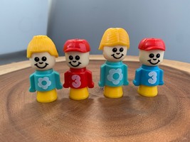 Vintage 1970s Matchbox Little People Figures Set of 4 with Number &amp; Flow... - $23.18