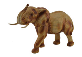 Scratch &amp; Dent Faux Carved Wood Look Trunk Up Walking Elephant Statue - £31.64 GBP