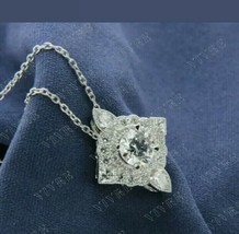 1.50ct Diamanti Finti Ciondolo Con 18 &quot; Catena 14k Placcato Oro Bianco - £66.55 GBP