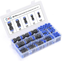 5/32, 1/4, 5/16, 3/8, And 1/2 Inch Quick Release Pneumatic Push To, 60 Pcs.. - £25.09 GBP