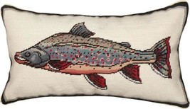 Pillow Throw Needlepoint Swimming Dolly Varden 18x18 Beige Back Wool Cotton - £199.03 GBP