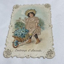 Antique Die-cut Postcard Girl Wheelbarrow With Flowers KG jD - £11.59 GBP
