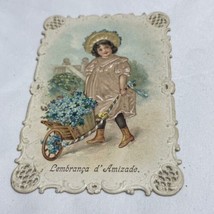 Antique Die-cut Postcard Girl Wheelbarrow With Flowers KG jD - $282.50 MXN