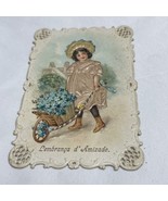 Antique Die-cut Postcard Girl Wheelbarrow With Flowers KG jD - $20.36 CAD