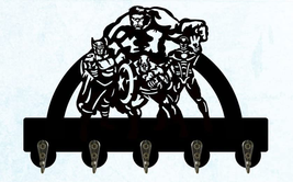 NEW Marvel Superhero Avengers Silhouette Decorative Wood Key Rack black 5 hooks - $10.95