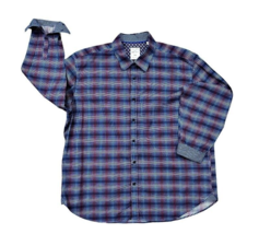 Society of Threads Shirt Men&#39;s Size Large Slim Fit Blue Red Gingham Flip... - $13.44