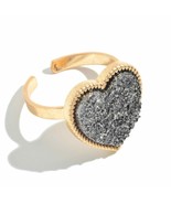 Hematite Druzy Heart Ring Gold - $13.86