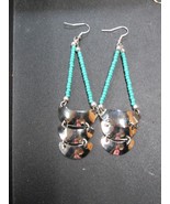 New Native Handmade 4&quot; Nickel Silver Triple Gorget Earrings Turquoise Beads - $81.29 CAD