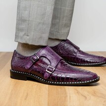 Genuine Ostrich Leg Double Monk Strap Shoes Napoli Purple image 10