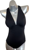 Michael Kors One Piece Swimsuit Size 10 Black Plunge Neck Crisscross Bac... - $53.46