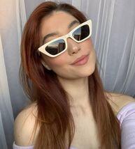 New Fashionista Elegant Creme Off White W/Blue Lens Cat Eye Women's Sung... - $9.99