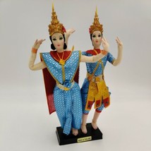 1960s 11&quot; Pair of Thai Dancer Dolls in Traditional Costume On Stand - £15.56 GBP