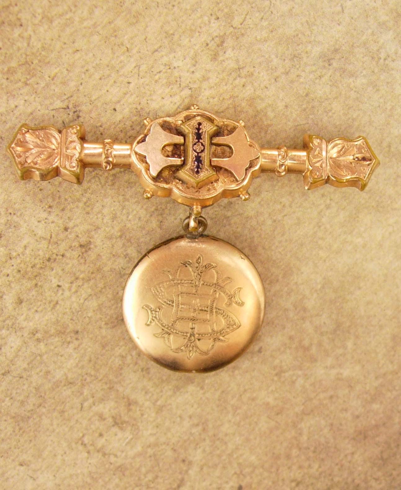 Primary image for Antique Victorian Brooch Locket - religious medal crucifix - military photo with