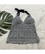 Lands End Womens Tankini Top Size 10 Blue White Scallop Print Halter Tie... - $31.12 CAD