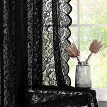Black Sheer Lace Curtains 84 Inch Vintage Floral Sheer Gothic Curtain Panels For - £42.70 GBP