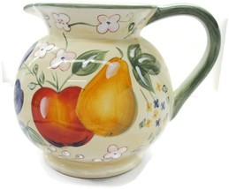 Vtg Retired Gibson Home Stoneware Large Ceramic Pitcher Fruit Grove Apple &amp; Pear - £43.88 GBP