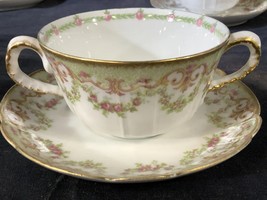 Antique 1890 Straus France Limoges 8 Soup Buillon Cups Saucers Plate 9 Pcs - £276.97 GBP