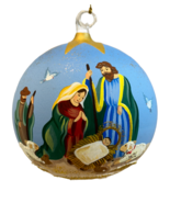 Nativity Scene Christmas Ball Hand Crafted Blue Multicolor Jesus Mary Jo... - $46.53