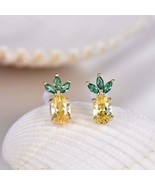 1.4Ct Oval Citrine Marquise Emerald Pineapple Stud Earrings 14K Yellow G... - £70.97 GBP