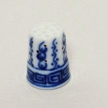 Blue White Designed Thimble Ceramic Sewing Vintage 1&quot; - $16.99