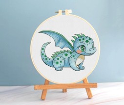 Dragon Cross stitch Baby Dinosaur pattern pdf - Blue Dragon cross stitch anime - £3.13 GBP