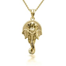 10K Solid Yellow Gold 3D Hindu Elephant God Ganesha Pendant Necklace - £182.15 GBP+